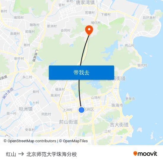 红山 to 北京师范大学珠海分校 map