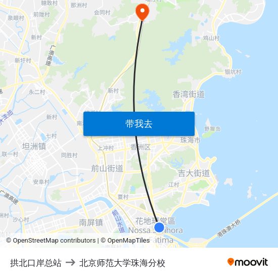 拱北口岸总站 to 北京师范大学珠海分校 map