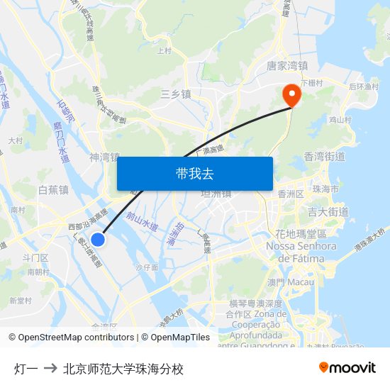 灯一 to 北京师范大学珠海分校 map