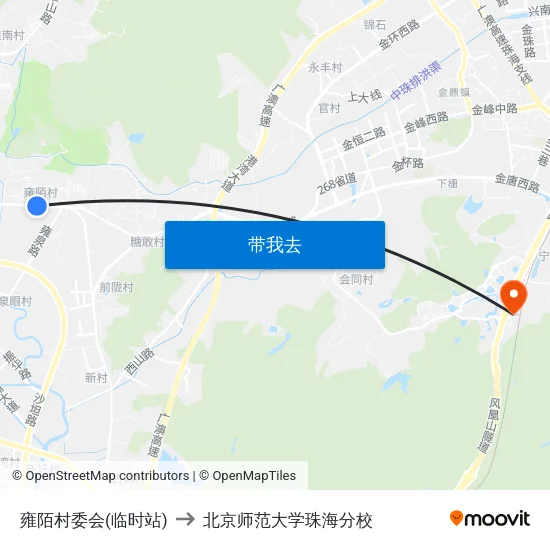 雍陌村委会(临时站) to 北京师范大学珠海分校 map