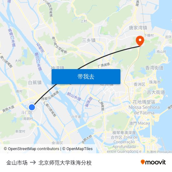 金山市场 to 北京师范大学珠海分校 map