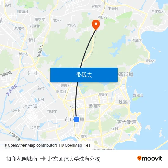 招商花园城南 to 北京师范大学珠海分校 map