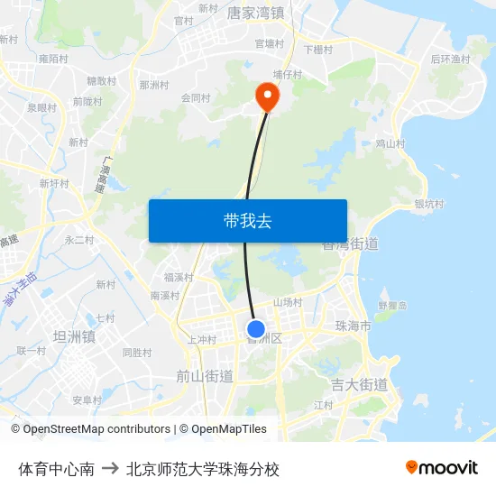 体育中心南 to 北京师范大学珠海分校 map