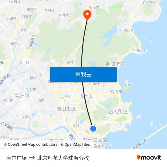 摩尔广场 to 北京师范大学珠海分校 map