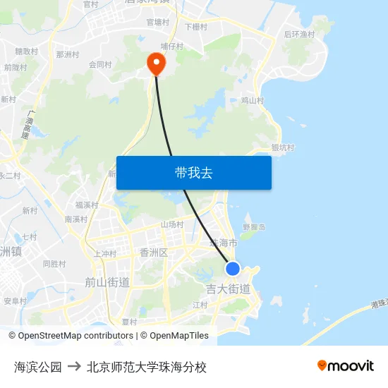 海滨公园 to 北京师范大学珠海分校 map