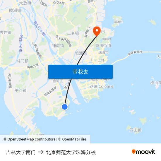 吉林大学南门 to 北京师范大学珠海分校 map