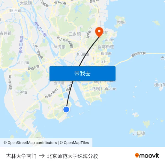 吉林大学南门 to 北京师范大学珠海分校 map