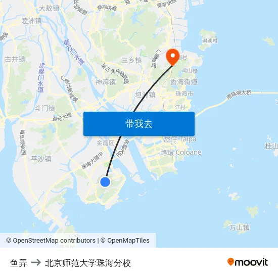 鱼弄 to 北京师范大学珠海分校 map