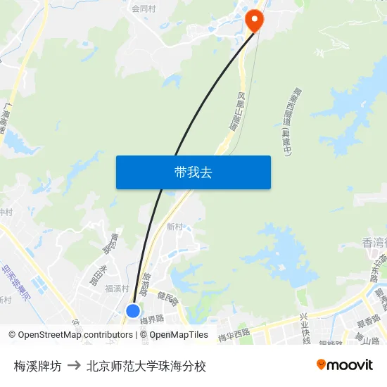 梅溪牌坊 to 北京师范大学珠海分校 map