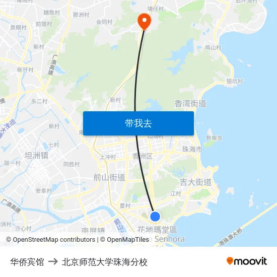 华侨宾馆 to 北京师范大学珠海分校 map