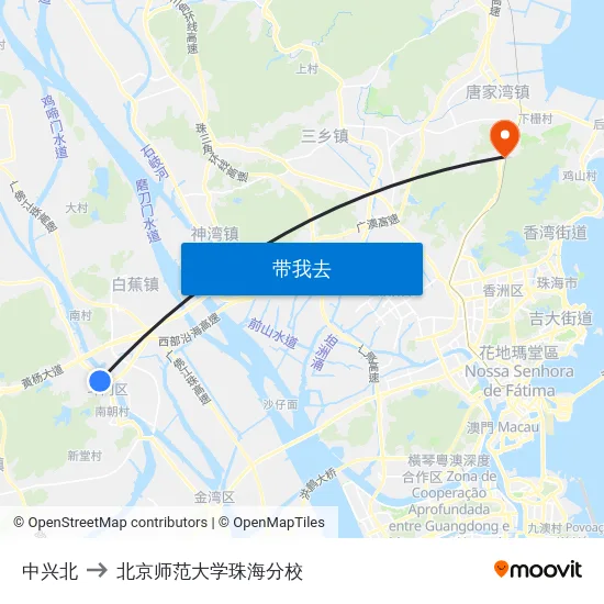中兴北 to 北京师范大学珠海分校 map