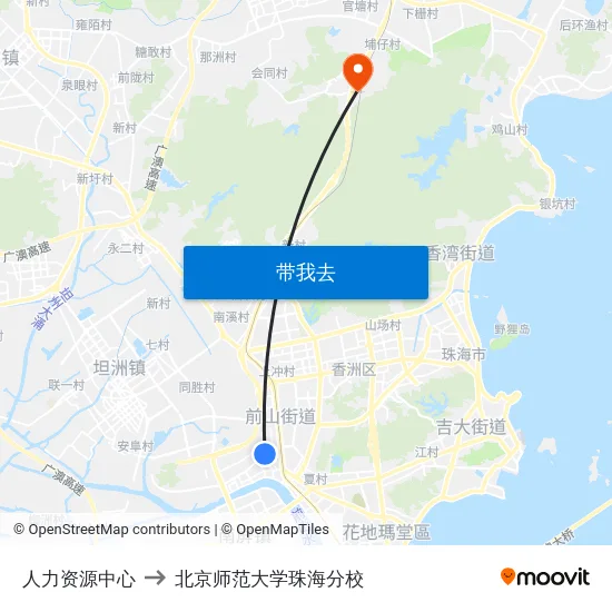 人力资源中心 to 北京师范大学珠海分校 map