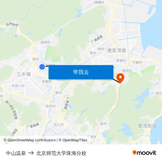 中山温泉 to 北京师范大学珠海分校 map