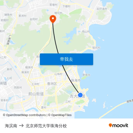 海滨南 to 北京师范大学珠海分校 map