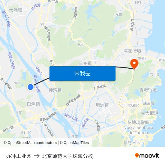 办冲工业园 to 北京师范大学珠海分校 map