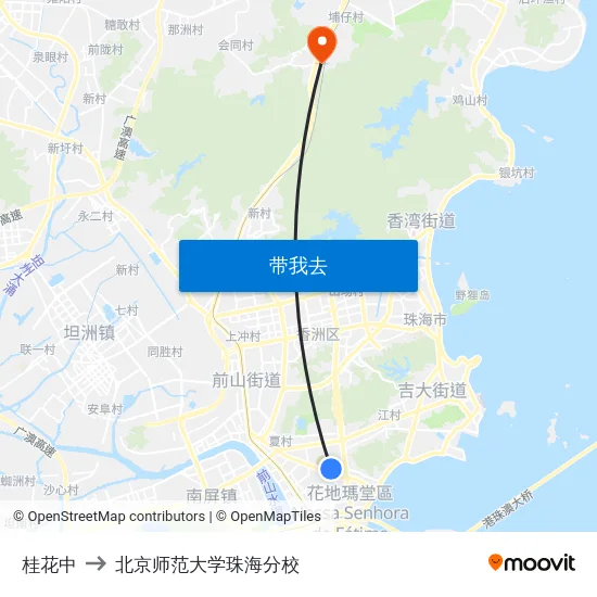 桂花中 to 北京师范大学珠海分校 map
