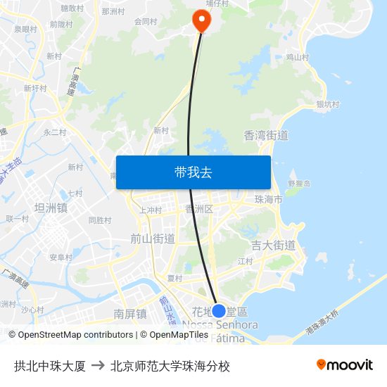 拱北中珠大厦 to 北京师范大学珠海分校 map