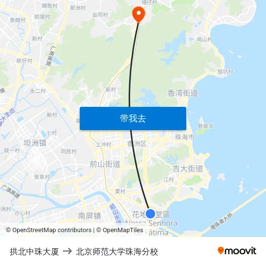 拱北中珠大厦 to 北京师范大学珠海分校 map
