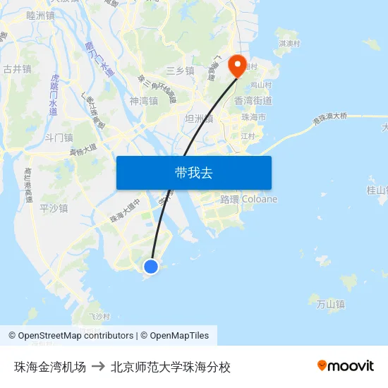 珠海金湾机场 to 北京师范大学珠海分校 map