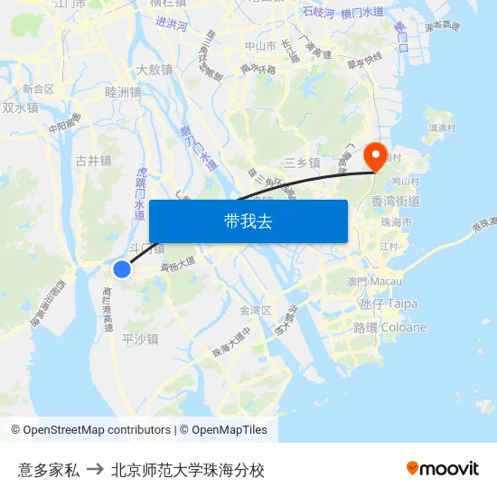 意多家私 to 北京师范大学珠海分校 map