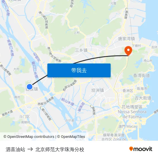 泗喜油站 to 北京师范大学珠海分校 map