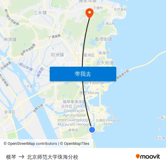 横琴 to 北京师范大学珠海分校 map