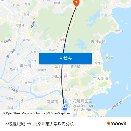 华发世纪城 to 北京师范大学珠海分校 map