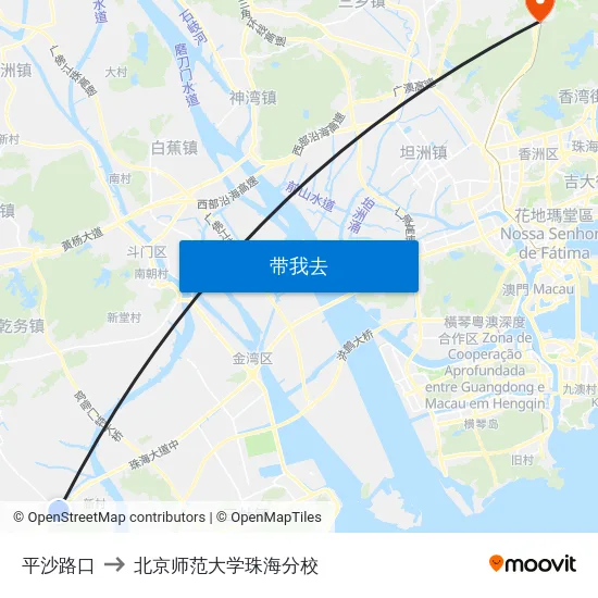 平沙路口 to 北京师范大学珠海分校 map