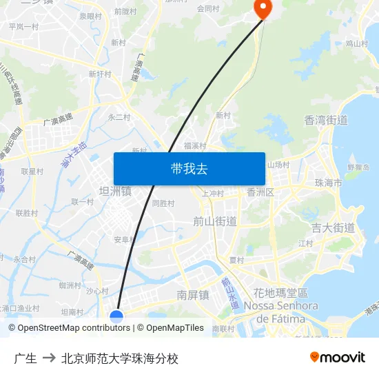 广生 to 北京师范大学珠海分校 map