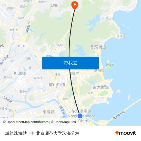 城轨珠海站 to 北京师范大学珠海分校 map