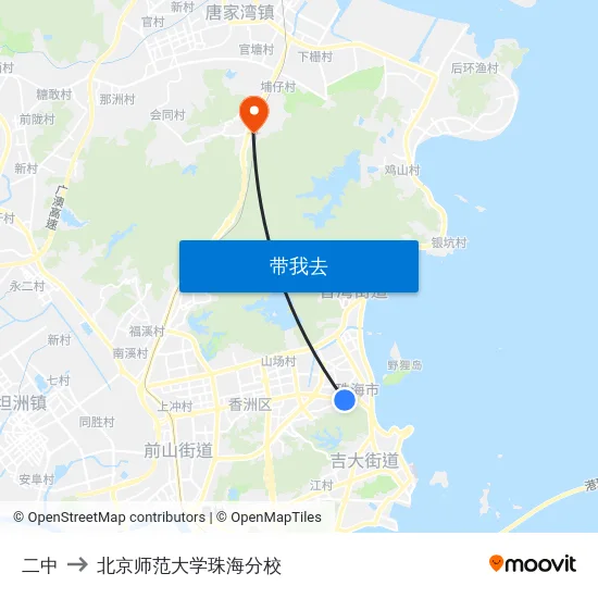 二中 to 北京师范大学珠海分校 map