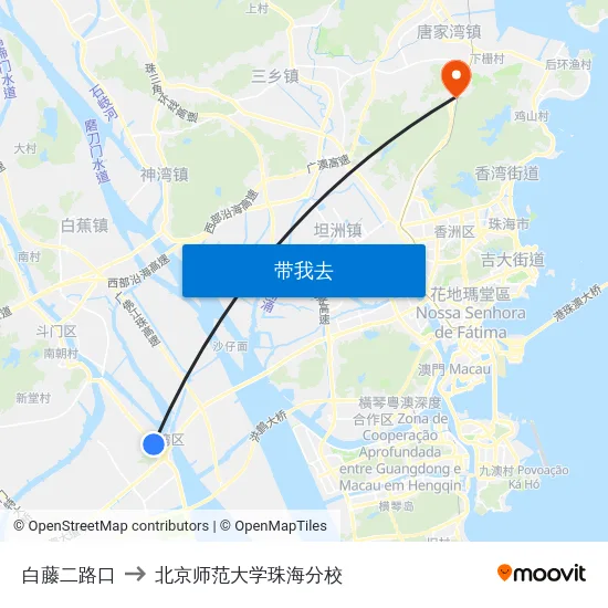 白藤二路口 to 北京师范大学珠海分校 map