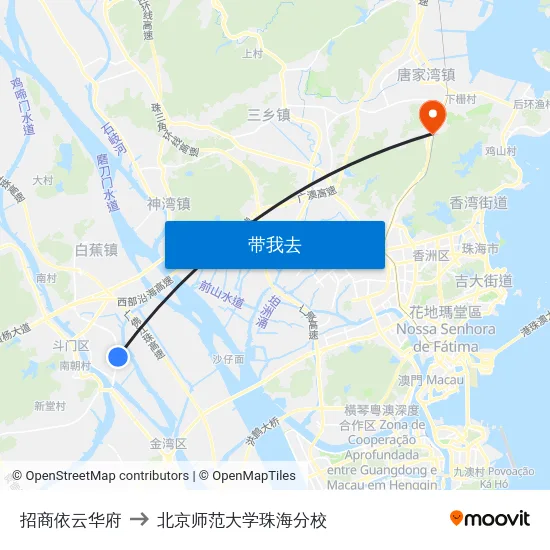 招商依云华府 to 北京师范大学珠海分校 map