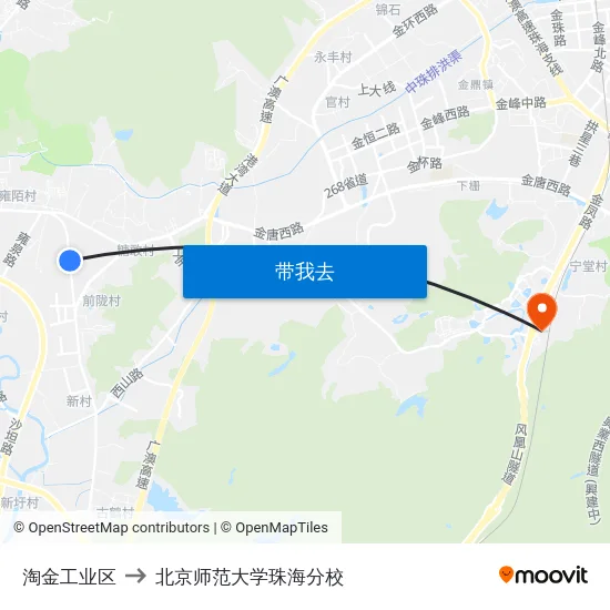 淘金工业区 to 北京师范大学珠海分校 map