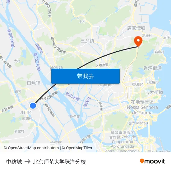 中纺城 to 北京师范大学珠海分校 map