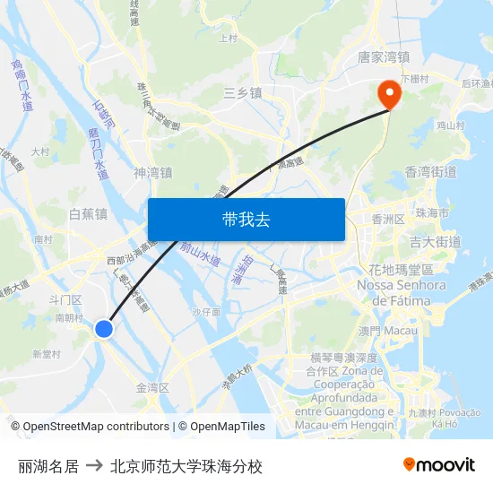 丽湖名居 to 北京师范大学珠海分校 map