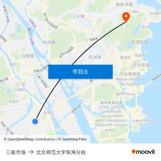 三板市场 to 北京师范大学珠海分校 map