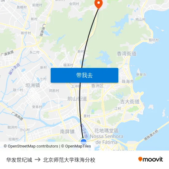 华发世纪城 to 北京师范大学珠海分校 map
