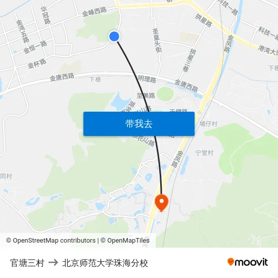 官塘三村 to 北京师范大学珠海分校 map