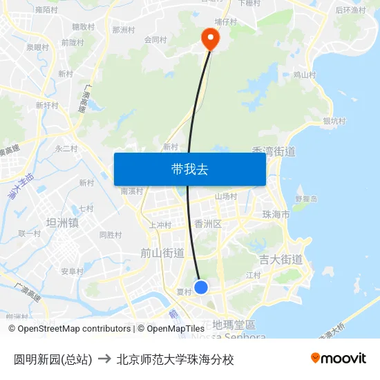 圆明新园(总站) to 北京师范大学珠海分校 map