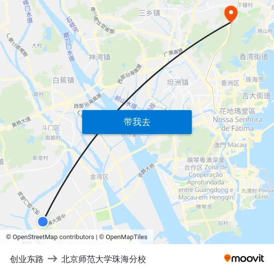 创业东路 to 北京师范大学珠海分校 map