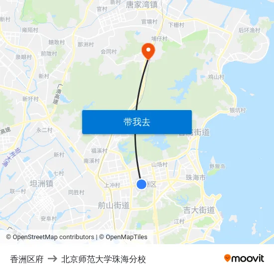 香洲区府 to 北京师范大学珠海分校 map