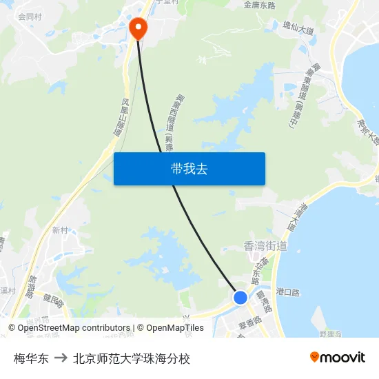 梅华东 to 北京师范大学珠海分校 map