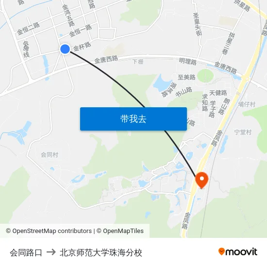 会同路口 to 北京师范大学珠海分校 map