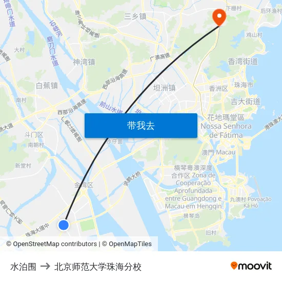 水泊围 to 北京师范大学珠海分校 map