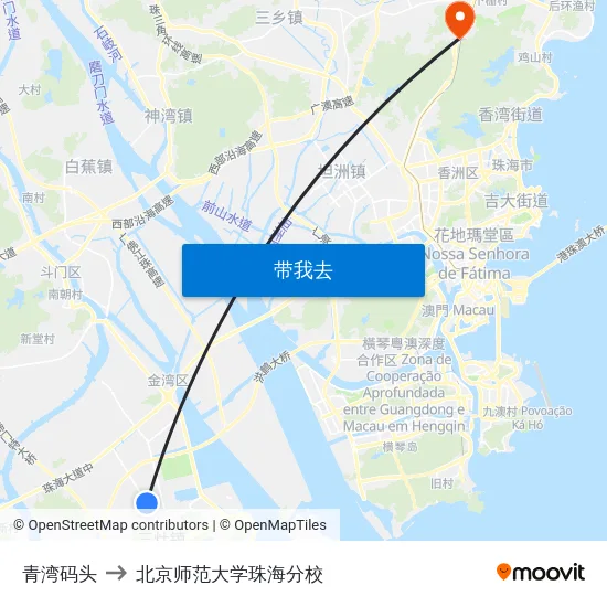 青湾码头 to 北京师范大学珠海分校 map