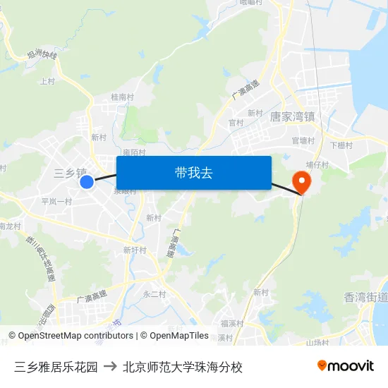 三乡雅居乐花园 to 北京师范大学珠海分校 map