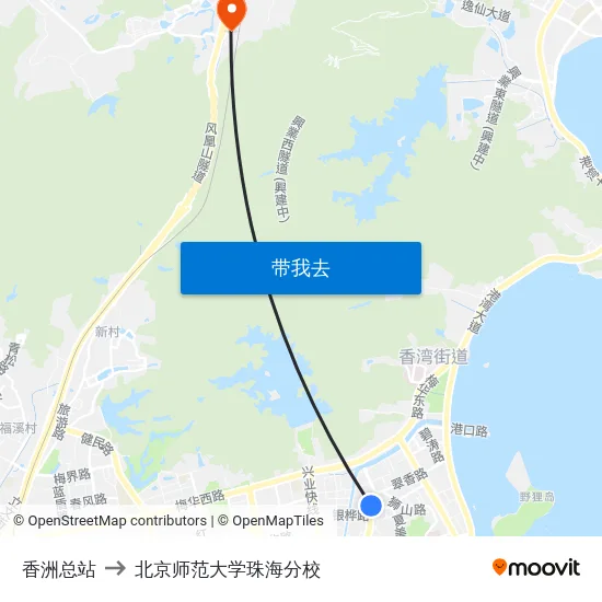 香洲总站 to 北京师范大学珠海分校 map