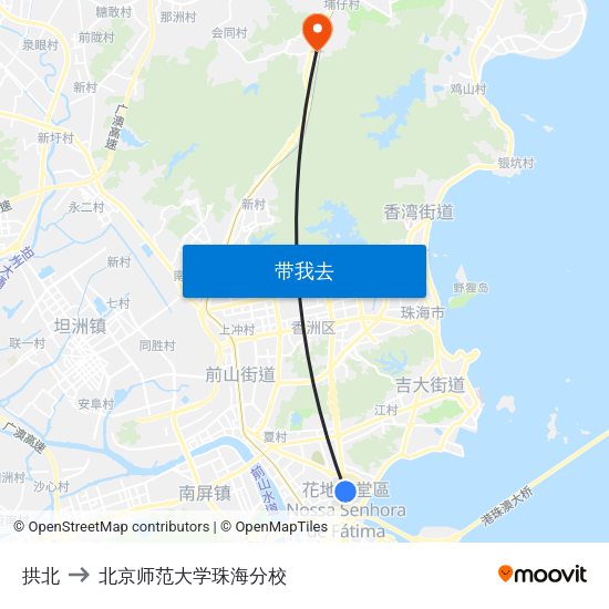 拱北 to 北京师范大学珠海分校 map