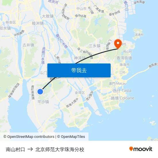 南山村口 to 北京师范大学珠海分校 map